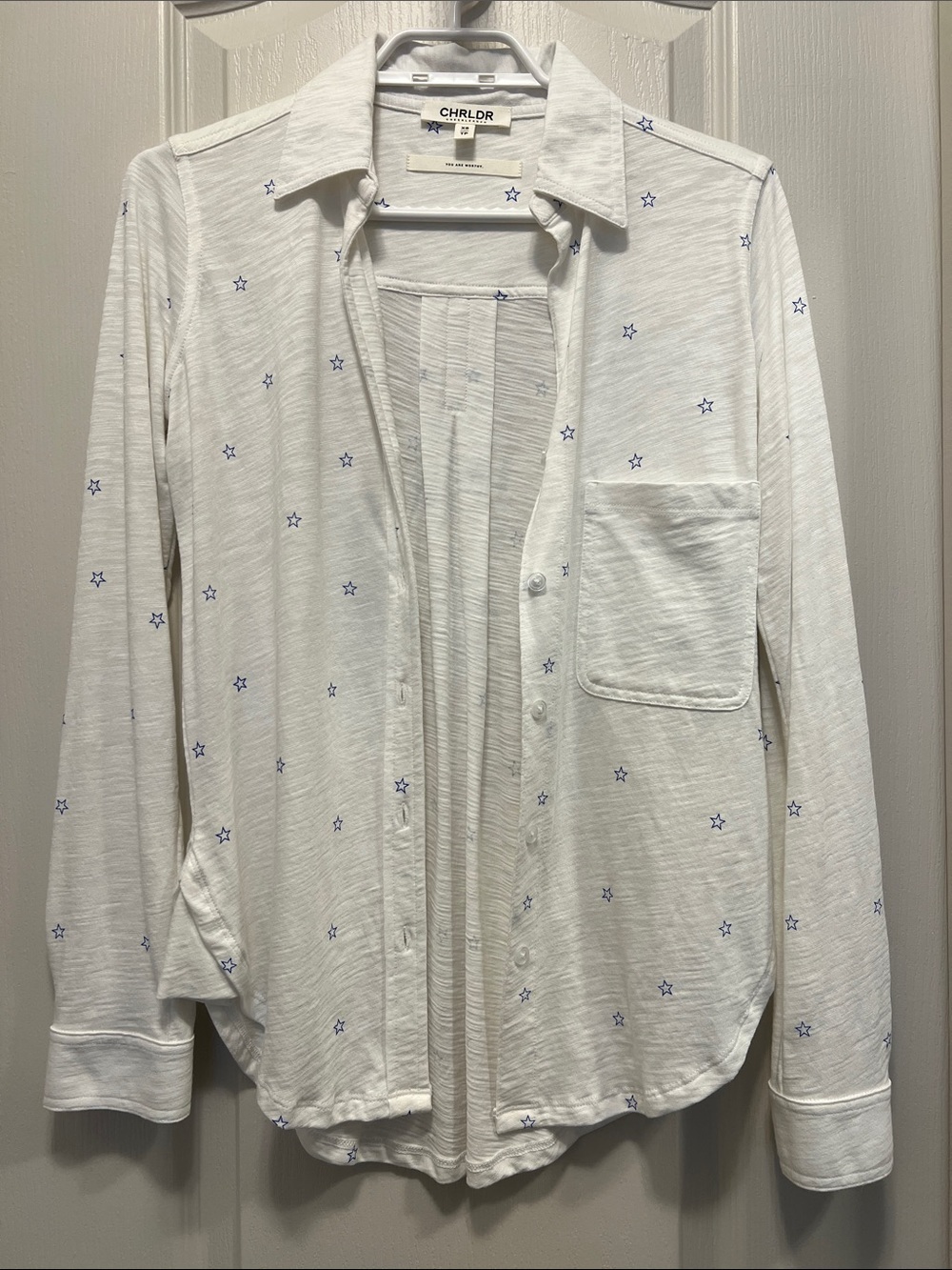 CHRLDR White Shirt with Blue Star Print